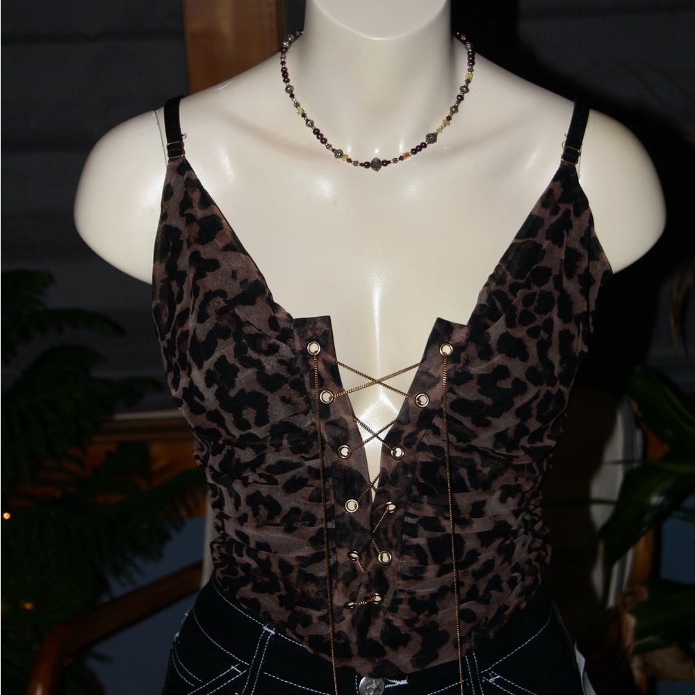 Leopard Print Lace-Up Bodysuit